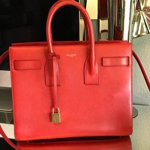 SAINT LAURENT Calfskin Sac De Jour Lipstick Red
